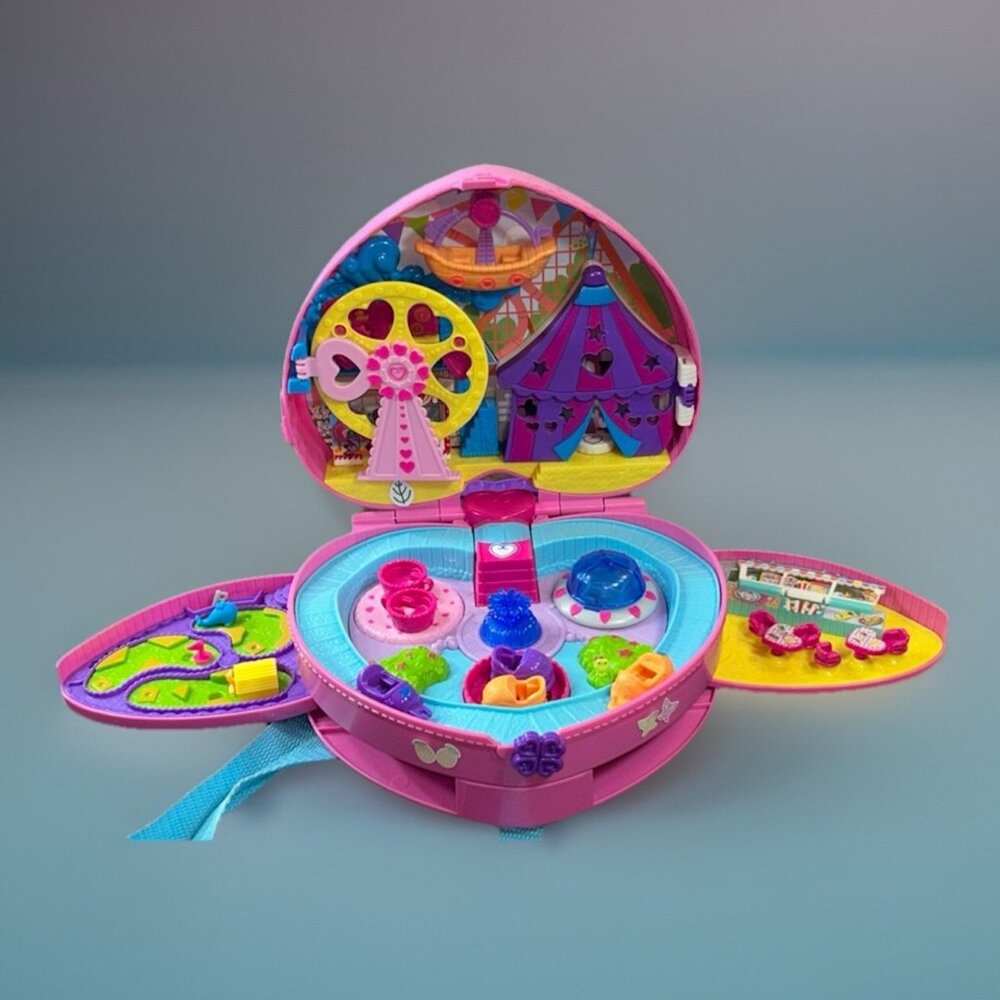 Vintage Polly Pocket Theme Park Pink Backpack Large Compact 2 Dolls & Horse Toy